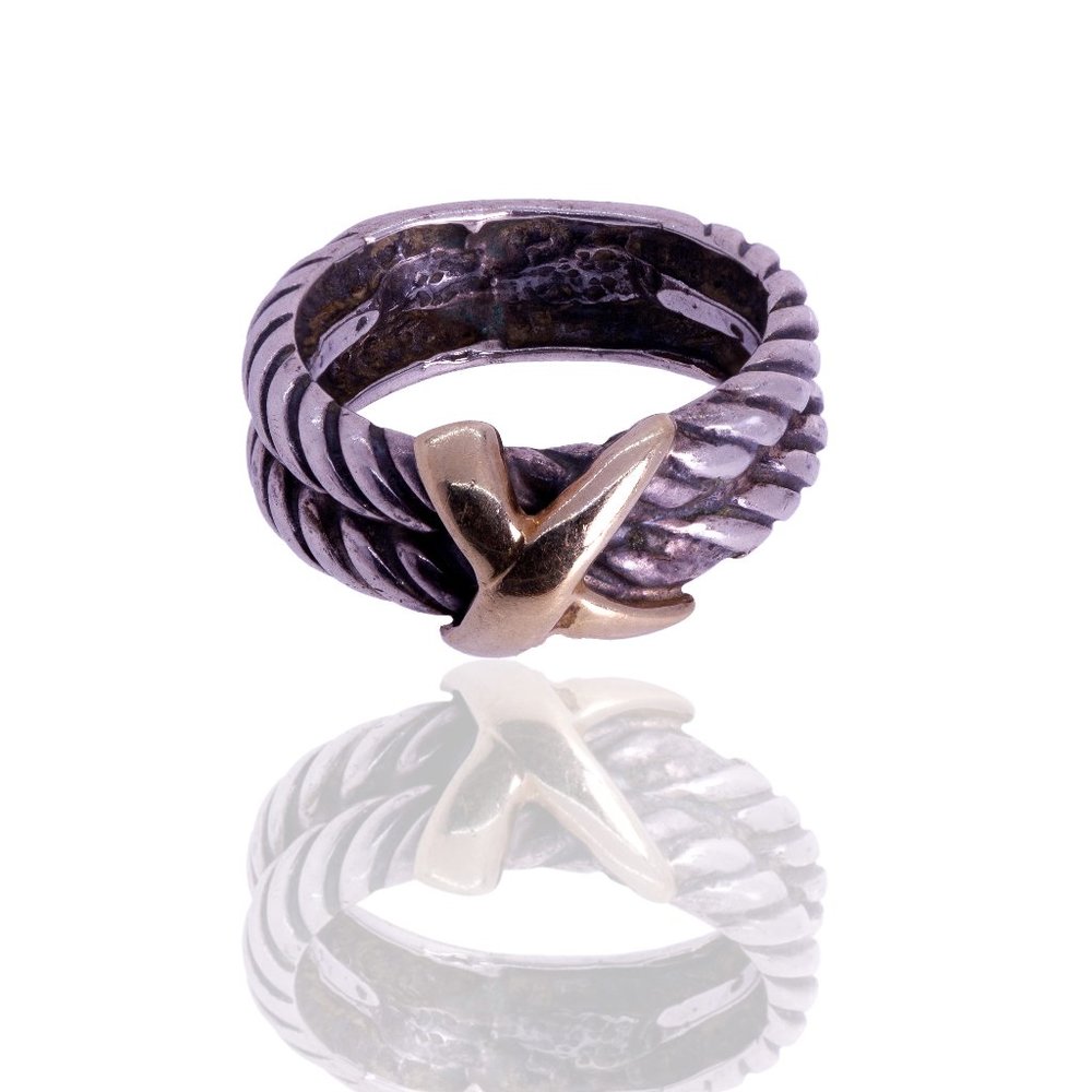 Designer Jonah Grossbardt 18K Enhanced Sterling Silver Rope Ring, Sz 6